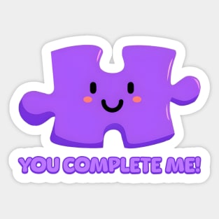 You Complete Me! Cute Purple Puzzle Piece Cartoon Sticker